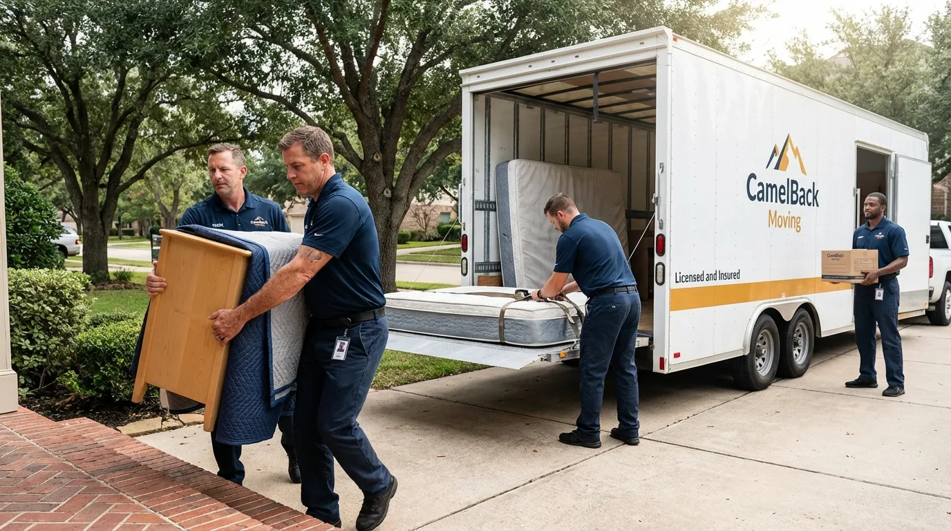 Crew loading residential truck for cross-state move from Donald, OR