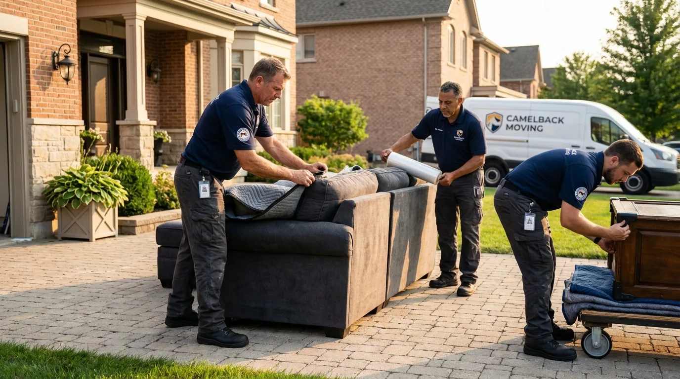 Large estate moving crew wrapping furniture in Donald, OR